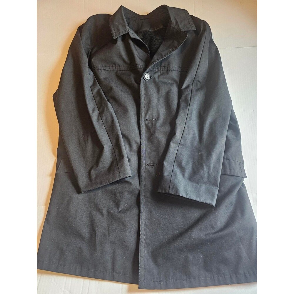 Vintage Grais Mens Black Western Car Coat Faux Fur Lined Made USA 70s 80s